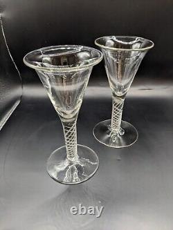 Set 2 Antique Spiral Twist Stem Wine Glasses Tulip Shape Bowl 6.5 Pontil