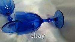 Set 2 Vintage Cobalt Blue Heavy Wine/Water Goblets Glasses- Panelled Heavy