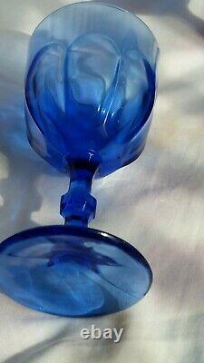 Set 2 Vintage Cobalt Blue Heavy Wine/Water Goblets Glasses- Panelled Heavy