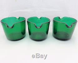Set 3 Antique Georgian Green Glass Bucket Shaped Twin Lipped Wine Glass Rinsers