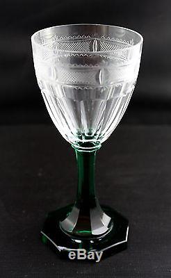 Set 3 Fine Blown Cut Wine Glasses Green Stems Ground Pontil Scandinavian Kosta