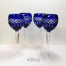 Set 4 Ajka Cadessia Cobalt Blue Cased Cut To Clear Crystal Wine Glass Hocks