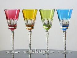 Set 4 Ajka Lynn Cut to Clear 9.75 Wine Glasses Goblets Red Yellow Green Blue