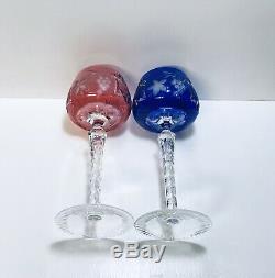 Set 4 Ajka Marsala Pink Blue Green Yellow Cut To Clear Crystal Wine Goblets