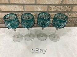 Set 4 Aqua Cut to Clear Bohemian Crystal 8 1/4 Wine Glasses Goblets