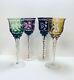 Set 4 Bohemian Red Green Purple Yellow Cut To Clear Crystal Wine Glasses