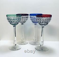 Set 4 Val St. Lambert Red Green Blue Burgundy Cut To Clear Crystal Wine Glasses