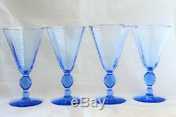 Set 4 Venetian Murano Italian Glass Salviati Blue Water Wine Goblets Octagonal
