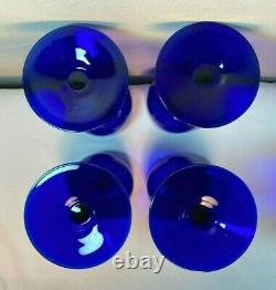 Set 4 Vintage Carlo Moretti Murano Cobalt Blue Stem White Cased Wine Glasses