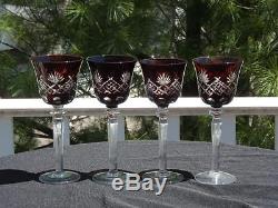 Set 4 Vtg Nachtmann Traube Cranberry Crystal Cut To Clear Wine Cordial Glasses