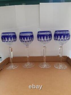 Set 4 Waterford Clarendon Cobalt Blue Cut To Clear Goblets Wine Hocks Glasses 8