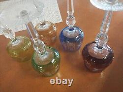 Set 5 Bohemian Czech Cut to Clear Crystal Wine Glass Multicolor Goblet Set mint