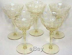 Set 5 Tiffin Glass Franciscan Rosalind Etch Mandarin Tall Sherbet Wine Goblet