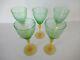 Set (5) semi-antique green & amber vaseline glass wine glasses