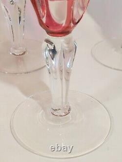 Set 6 Antique Bohemian Moser Cranberry Cut Glass Wine Stems Fine Quality