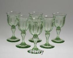 Set 6 Antique Victorian Wine Glasses Green Tone Richardsons Stourbridge c1870