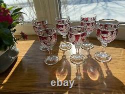 Set 6 Hofbauer The Ruby Byrdes Collection Frost Cut Crystal Wine Glasses 6.5