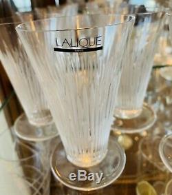 Set 6 Lalique Paris Crystal Art Glass Tall Water Wine Goblets