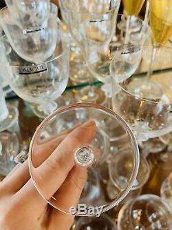 Set 6 Lalique Paris Crystal Art Glass Tall Wine Flutes Glasses
