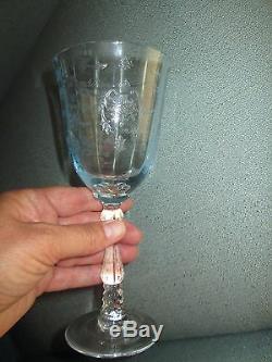 Set 6 Lenox Blue Crystal Navarre Glasses Water Goblet Etched Fostoria 7 5/8 Wine
