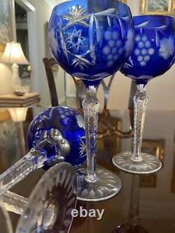 Set 6 MCM Bohemian Nachtmann Traube Blue Crystal Cut to Clear Wine Glasses