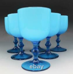 Set 6 MCM Carlo Moretti Empoli Murano Italy Cerulean Blue Cased Wine Glasses