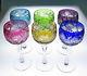 Set 6 Quality Cut To Clear Wine Hock Multi-Color Crystal Glasses Bohemian French
