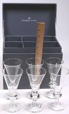 Set (6) STEUBEN #7737 Crystal White Wine Stemware Glasses 6-1/8H in Orig. Box