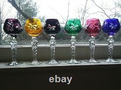 Set 6 Vintage Bohemian Czech Cut Glass Crystal Stemmed Cordial Glasses