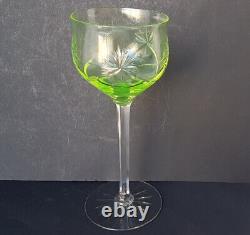 Set 6 Wine Glasses, Stemware Crystal Glas Uranium Glass Hand Cut Um 64246.6oz513