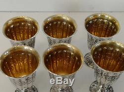 Set 6 large Antique Goblets wine water sterling solid silver glasses vintage