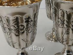 Set 6 large Antique Goblets wine water sterling solid silver glasses vintage
