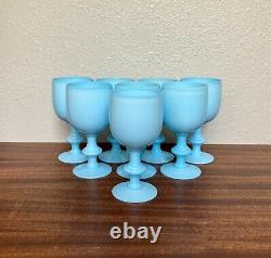 Set 8 Antique Portieux Vallerysthal Blue 6.5 Water Goblets / Wine Glasses
