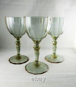 Set 8 Art Deco Moser alexandrite wine glasses goblets etched monogram 6 ½ rare