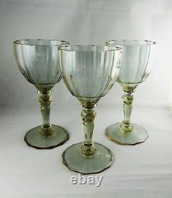 Set 8 Art Deco Moser alexandrite wine glasses goblets etched monogram 6 ½ rare