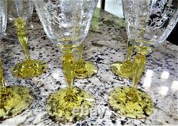 Set 8 Fostoria Florentine 7 3/8 Goblets RARE Topaz Stem Glass 8oz Water Wine