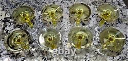 Set 8 Fostoria Florentine 7 3/8 Goblets RARE Topaz Stem Glass 8oz Water Wine