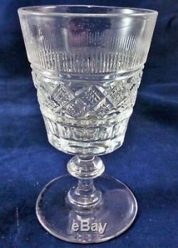 Set 8 Port Wine Glasses Cut Bucket Bowl Drum Knop Stem Edwardian Antique c 1900