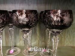 Set Of 12 Ajka Marsala Amethyst Purple Crystal Cut To Clear Wine Hocks