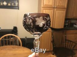 Set Of 12 Ajka Marsala Amethyst Purple Crystal Cut To Clear Wine Hocks