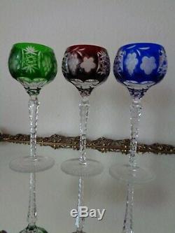 Set Of 12 Ajka Marsala Cut To Clear Crystal Wine Goblet Glasses 8 1/4
