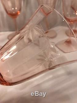 Set Of 23 Vintage Etched Pink Depression Glass Wine Glasses Stemware