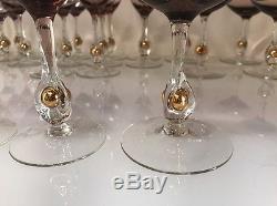 Set Of 24 Elegant Wine Glasses Atlas Amethyst Czechoslovakia Gold Trim Ball