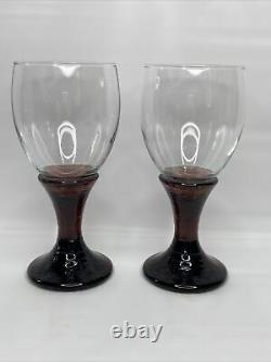 Set Of 2 Fire and Light Signed Plum Wine Glasses Goblets