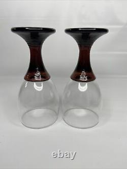 Set Of 2 Fire and Light Signed Plum Wine Glasses Goblets