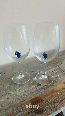 Set Of 2 Murano Wine Glass Hand Blown Art Glass Grape