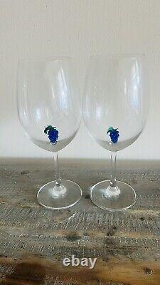 Set Of 2 Murano Wine Glass Hand Blown Art Glass Grape