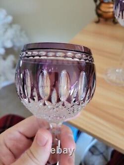 Set Of 2 Waterford Crystal Amethyst Purple Cut to Clear Clarendon Wine Glasses