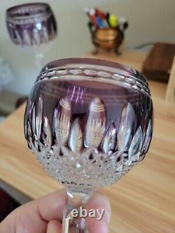 Set Of 2 Waterford Crystal Amethyst Purple Cut to Clear Clarendon Wine Glasses