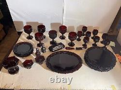 Set Of 34 Vintage Glass Ruby Red Avon Dinner Dishes 1879-1979 Centennial Edition
